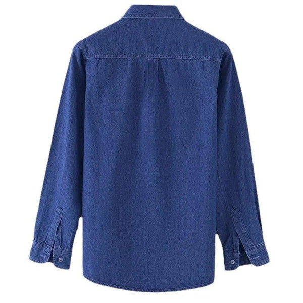 Men's Cotton Denim Long Sleeve Shirt, Loose Fit Casual Plus Size Workwear Top