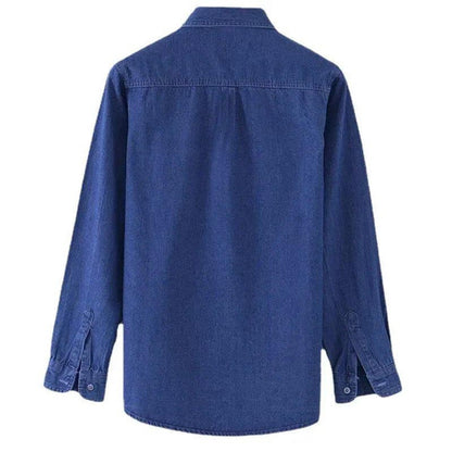 Men's Cotton Denim Long Sleeve Shirt, Loose Fit Casual Plus Size Workwear Top