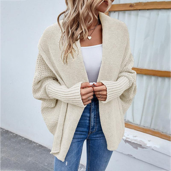 Women's Solid Color Batwing Sleeve Knit Cardigan Sweater, Elegant Open Front Outwear