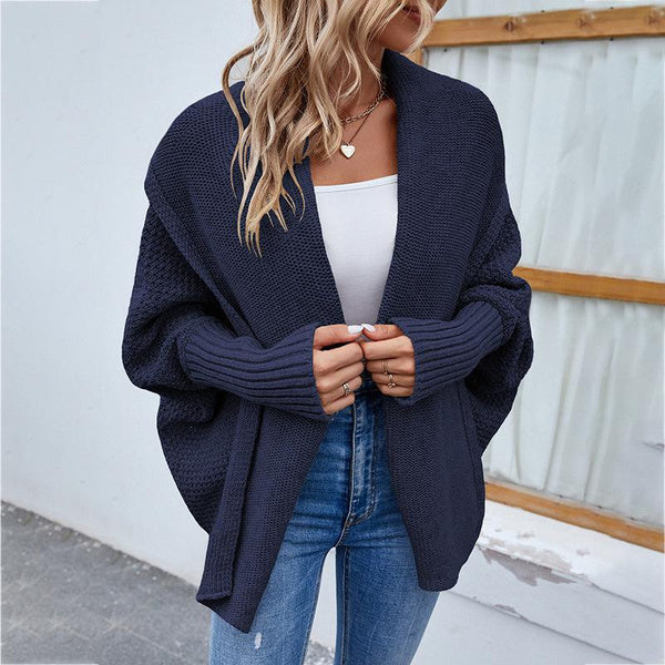 Women's Solid Color Batwing Sleeve Knit Cardigan Sweater, Elegant Open Front Outwear