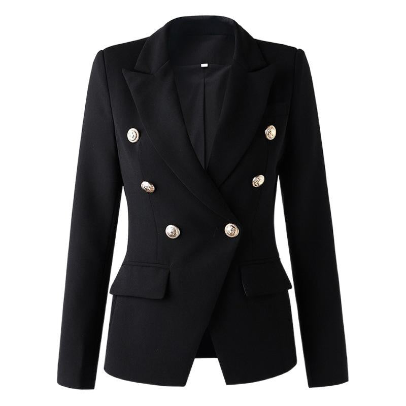Temperament Commuter Suit Double-Breasted Suit Collar Black Solid Color European And American Slim Fit Version Coat A Generation Of Hair