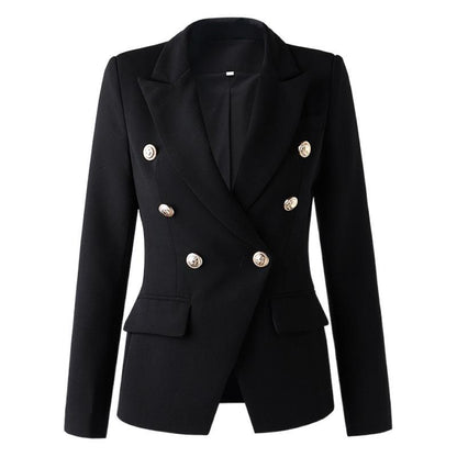 Temperament Commuter Suit Double-Breasted Suit Collar Black Solid Color European And American Slim Fit Version Coat A Generation Of Hair