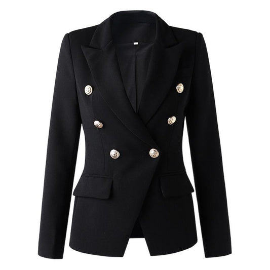 Temperament Commuter Suit Double-Breasted Suit Collar Black Solid Color European And American Slim Fit Version Coat A Generation Of Hair