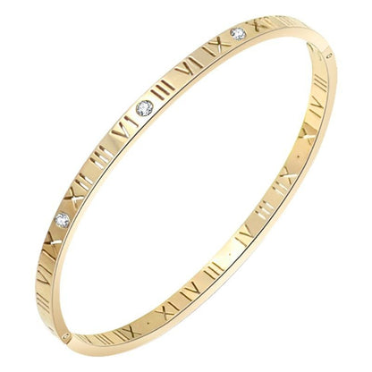 Elegant Roman Numeral Diamond-Accented Slim Cuff Bracelet, Luxe Titanium Steel, Fade-Resistant