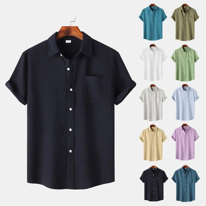 Men’s Casual Short Sleeve Button-Down Shirt, Solid Color Lightweight Summer Cardigan Top