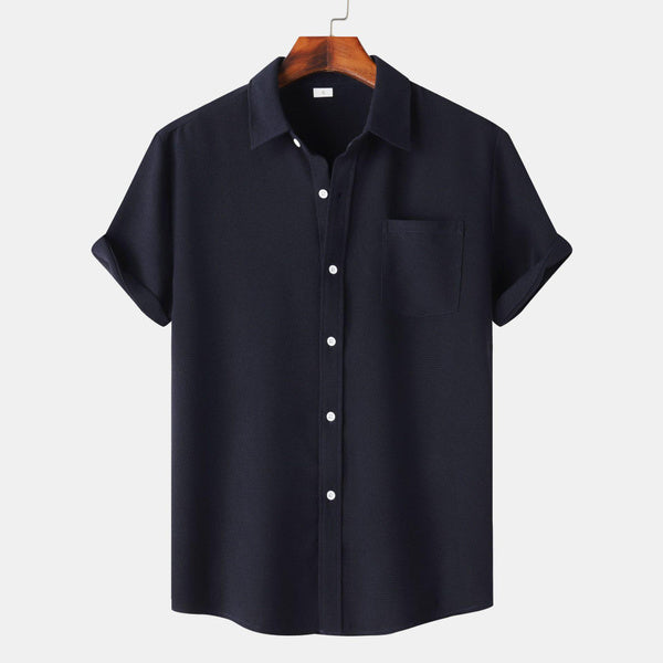 Men’s Casual Short Sleeve Button-Down Shirt, Solid Color Lightweight Summer Cardigan Top