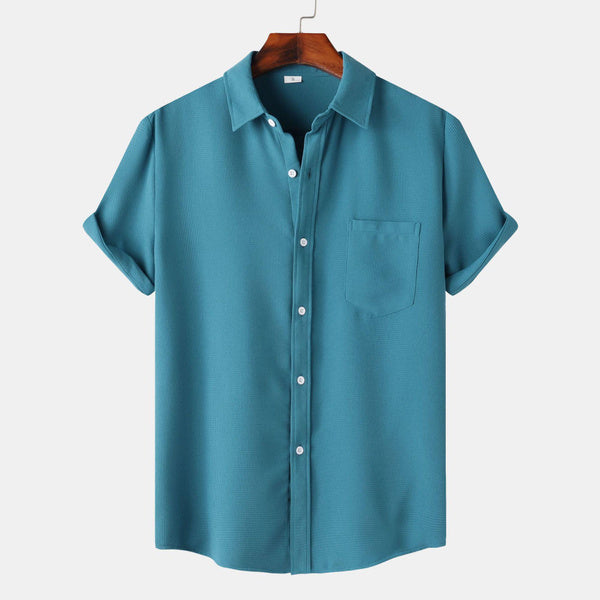 Men’s Casual Short Sleeve Button-Down Shirt, Solid Color Lightweight Summer Cardigan Top