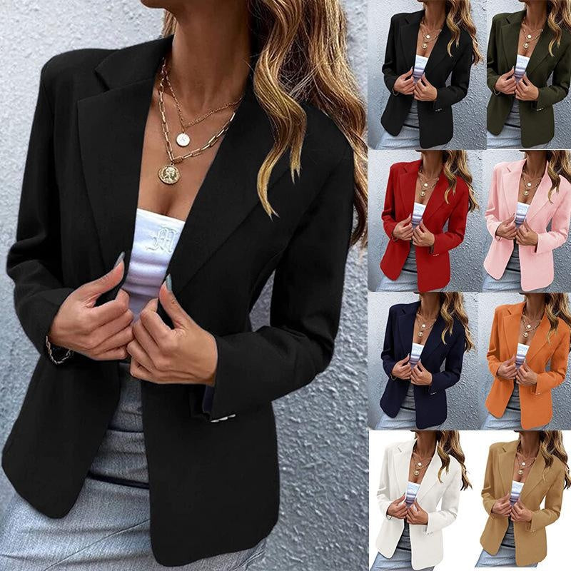 Women's Casual Long Sleeve Blazer Jacket, Single Button, Color Block, Autumn Winter Fashion Outerwear