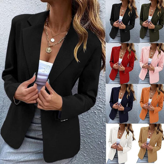 Women's Casual Long Sleeve Blazer Jacket, Single Button, Color Block, Autumn Winter Fashion Outerwear