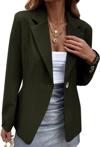 Women's Casual Long Sleeve Blazer Jacket, Single Button, Color Block, Autumn Winter Fashion Outerwear