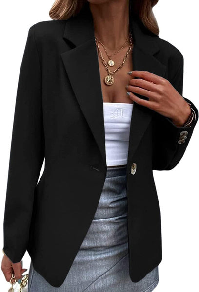 Women's Casual Long Sleeve Blazer Jacket, Single Button, Color Block, Autumn Winter Fashion Outerwear