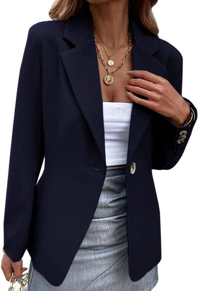 Women's Casual Long Sleeve Blazer Jacket, Single Button, Color Block, Autumn Winter Fashion Outerwear