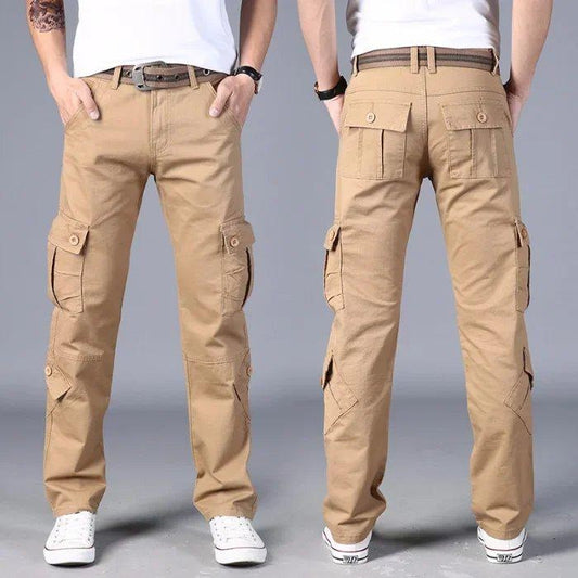 Men’s Cotton Cargo Pants with Multiple Pockets, Loose Fit Straight Leg Outdoor Casual Trousers