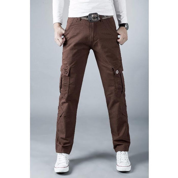 Men’s Cotton Cargo Pants with Multiple Pockets, Loose Fit Straight Leg Outdoor Casual Trousers