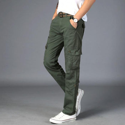Men’s Cotton Cargo Pants with Multiple Pockets, Loose Fit Straight Leg Outdoor Casual Trousers