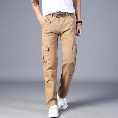 Men’s Cotton Cargo Pants with Multiple Pockets, Loose Fit Straight Leg Outdoor Casual Trousers