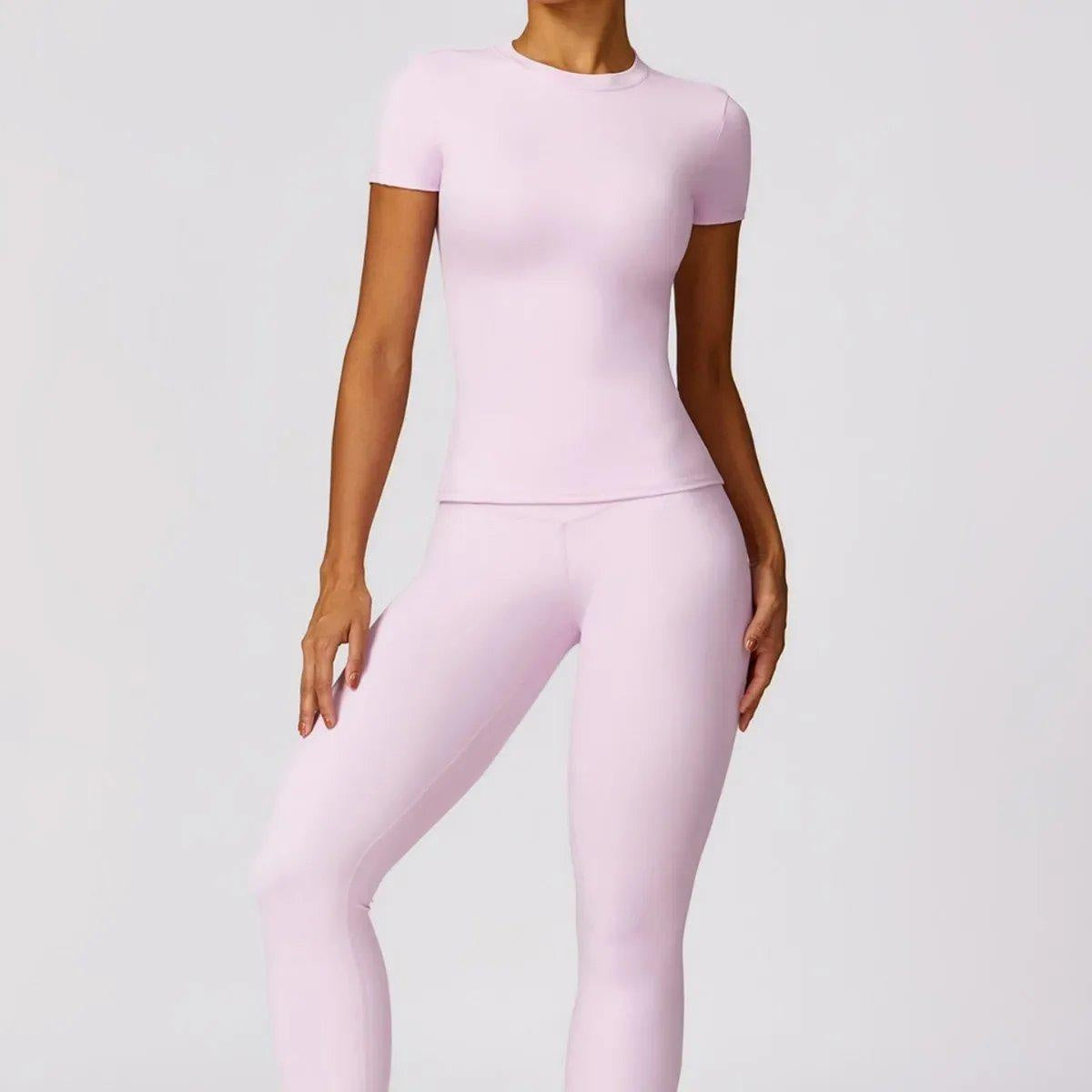 Women's Quick-Dry Yoga & Fitness Set – Slim Fit Short Sleeve Top and High-Waist Leggings, Breathable Activewear for Running & Outdoor Sports