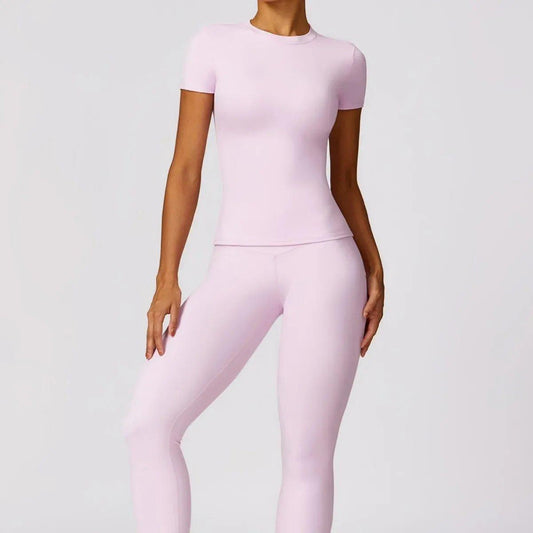 Women's Quick-Dry Yoga & Fitness Set – Slim Fit Short Sleeve Top and High-Waist Leggings, Breathable Activewear for Running & Outdoor Sports