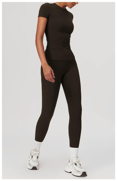 Women's Quick-Dry Yoga & Fitness Set – Slim Fit Short Sleeve Top and High-Waist Leggings, Breathable Activewear for Running & Outdoor Sports