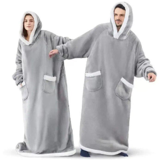 Cozy Fleece Pullover Blanket Hoodie - Extra Warm & Long, Perfect for Outdoor & Indoor Use, Unisex Couple Design
