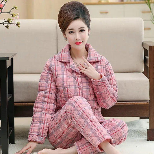 Elderly Women's Thickened Quilted Pajama Set - Warm, Comfortable, and Perfect for Autumn & Winter
