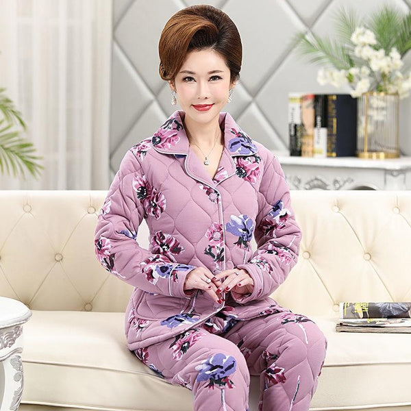 Elderly Women's Thickened Quilted Pajama Set - Warm, Comfortable, and Perfect for Autumn & Winter