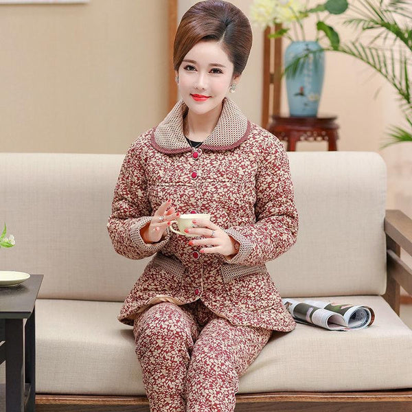 Elderly Women's Thickened Quilted Pajama Set - Warm, Comfortable, and Perfect for Autumn & Winter