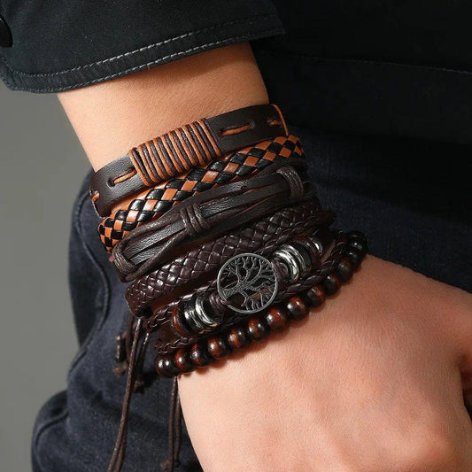 Vintage-Style Men's Leather Bracelet: Handcrafted Multi-Layer Simplicity