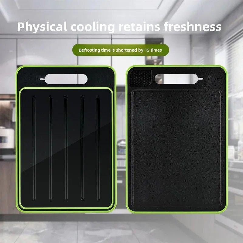 Stainless Steel Multifunctional Cutting Board with Built-in Knife Sharpener, Garlic Grinder, Meat Chopping and Double-Sided Aluminum Defrosting Board