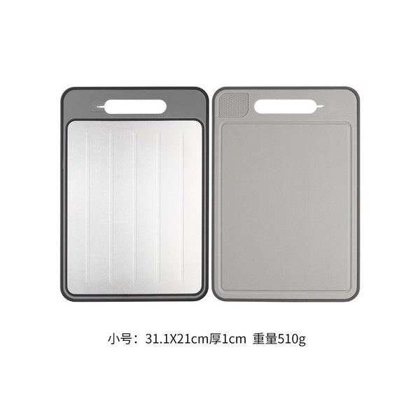 Stainless Steel Multifunctional Cutting Board with Built-in Knife Sharpener, Garlic Grinder, Meat Chopping and Double-Sided Aluminum Defrosting Board