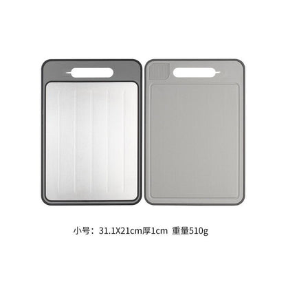 Stainless Steel Multifunctional Cutting Board with Built-in Knife Sharpener, Garlic Grinder, Meat Chopping and Double-Sided Aluminum Defrosting Board