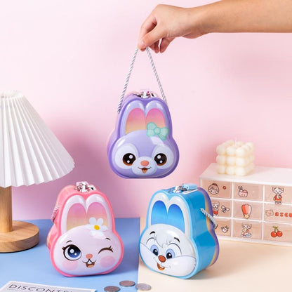 New Bunny-Themed Coin Bank & Candy Box for Kids - Lockable Metal Gift Box for Boys and Girls