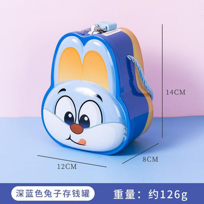 New Bunny-Themed Coin Bank & Candy Box for Kids - Lockable Metal Gift Box for Boys and Girls