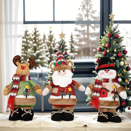 Christmas Standing Plush Decor – Santa, Snowman & Reindeer Figures, Festive Ornaments for Home, Hotel & Mall Decoration, Perfect Holiday Gift