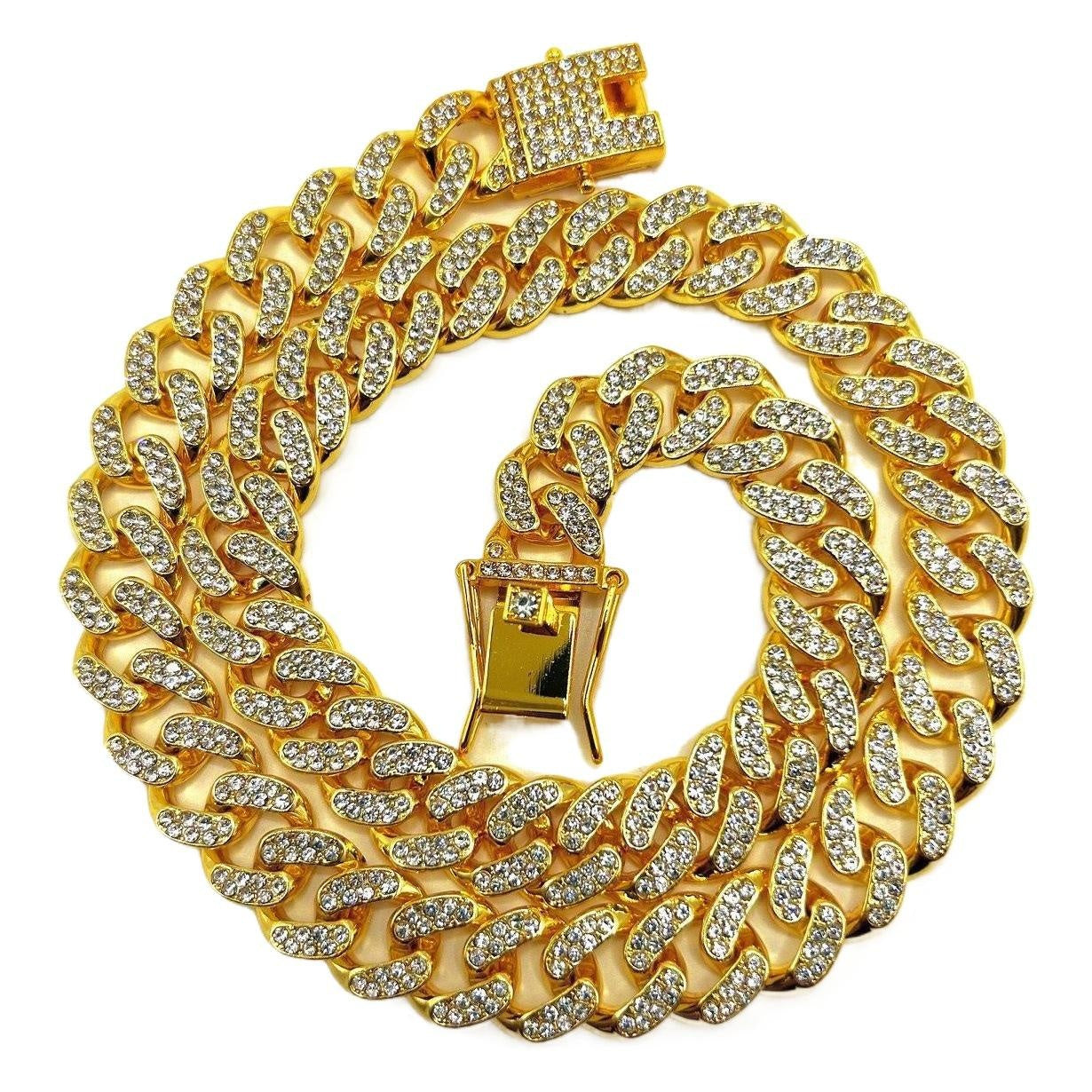 13mm Iced Out Cuban Link Chain Bracelet & Necklace, Hip Hop Gold Plated Jewelry for Men and Women