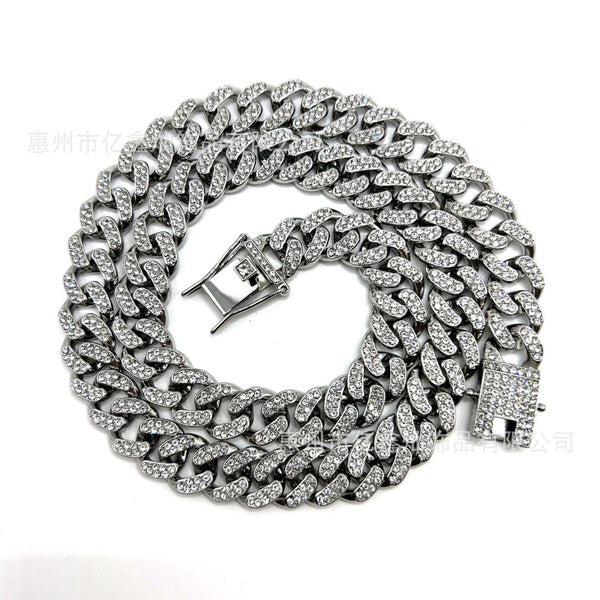 13mm Iced Out Cuban Link Chain Bracelet & Necklace, Hip Hop Gold Plated Jewelry for Men and Women