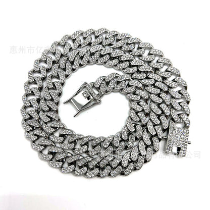 13mm Iced Out Cuban Link Chain Bracelet & Necklace, Hip Hop Gold Plated Jewelry for Men and Women