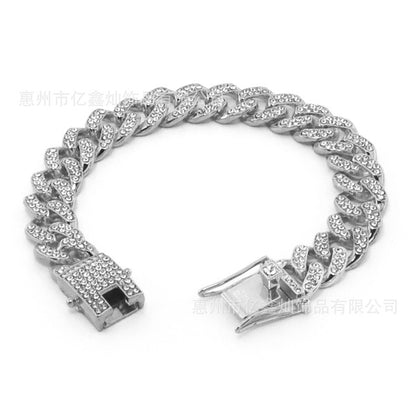 13mm Iced Out Cuban Link Chain Bracelet & Necklace, Hip Hop Gold Plated Jewelry for Men and Women