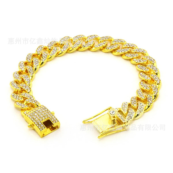 13mm Iced Out Cuban Link Chain Bracelet & Necklace, Hip Hop Gold Plated Jewelry for Men and Women