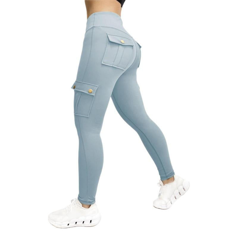 High Waist Cargo Style Workout Leggings for Women with Pockets, Stretchy Peach Butt Yoga Pants for Gym and Everyday Wear