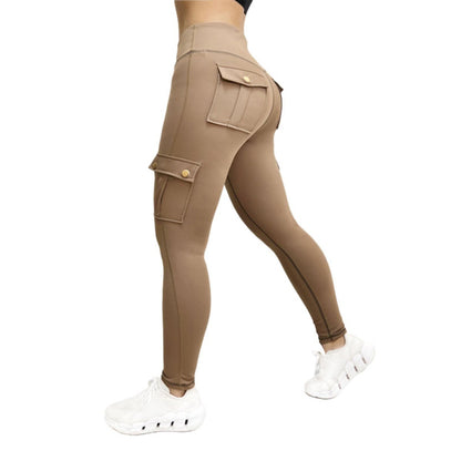 High Waist Cargo Style Workout Leggings for Women with Pockets, Stretchy Peach Butt Yoga Pants for Gym and Everyday Wear