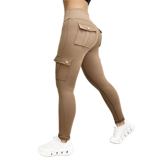 High Waist Cargo Style Workout Leggings for Women with Pockets, Stretchy Peach Butt Yoga Pants for Gym and Everyday Wear