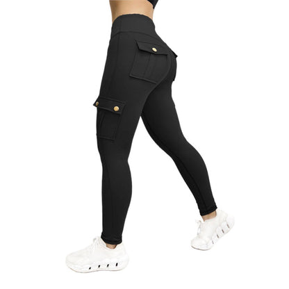 High Waist Cargo Style Workout Leggings for Women with Pockets, Stretchy Peach Butt Yoga Pants for Gym and Everyday Wear
