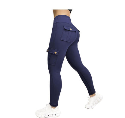 High Waist Cargo Style Workout Leggings for Women with Pockets, Stretchy Peach Butt Yoga Pants for Gym and Everyday Wear