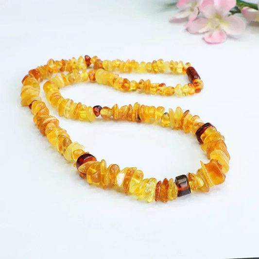 Genuine Amber Multi-Gem Necklace with Honey and Blood Amber Pendant