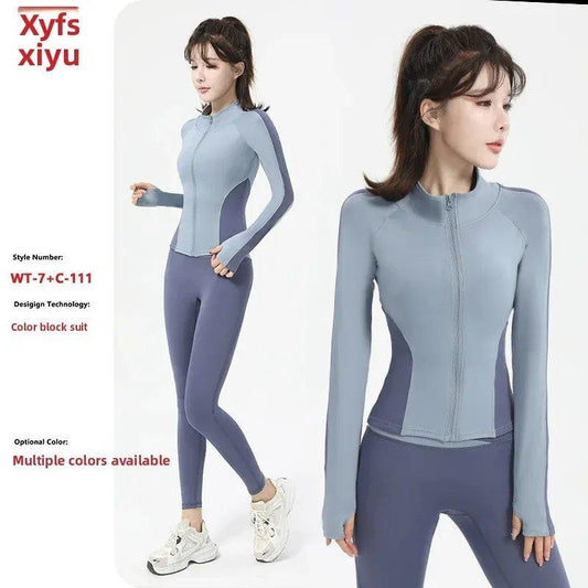 Women’s Slim Fit Zip-Up Yoga Jacket – Long Sleeve Athletic Top, Stand Collar Sportswear, Stylish Workout Outerwear Set