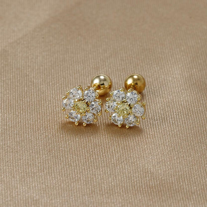 Elegant Floral Zircon Earrings with S925 Silver Posts – Chic and Sparkling Design