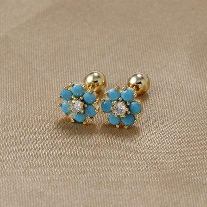 Elegant Floral Zircon Earrings with S925 Silver Posts – Chic and Sparkling Design