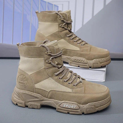 Men’s Vintage High-Top Canvas Suede Combat Boots, Outdoor Hiking & Casual Work Boots