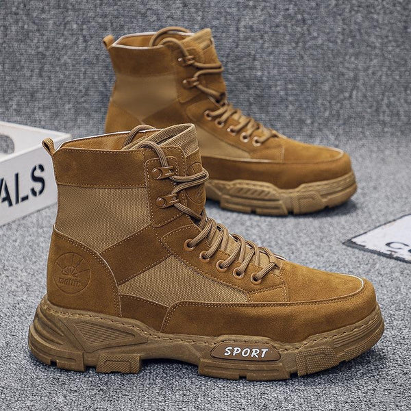 Men’s Vintage High-Top Canvas Suede Combat Boots, Outdoor Hiking & Casual Work Boots